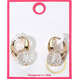 Gold Dipped Chunky Faceted Stone Accent Huggie Hoop Earrings