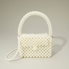 Pearl Beaded Mini Top Handle Flap Box Handbag / Crossbody Bag