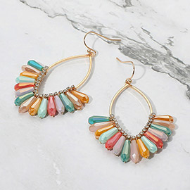 Faceted Long Beaded Open Marquise Fan Dangle Earrings