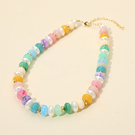 Chunky Marbled Beads Pearl Beaded Statement Necklace