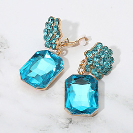 Rectangle Cluster Dangle Flower Top Evening Clip On Earrings