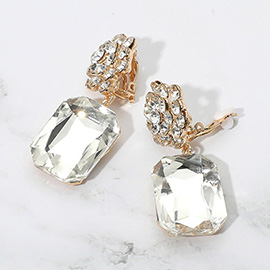 Rectangle Cluster Dangle Flower Top Evening Clip On Earrings