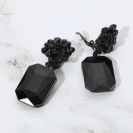 Rectangle Cluster Dangle Flower Top Evening Clip On Earrings