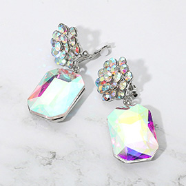 Rectangle Cluster Dangle Flower Top Evening Clip On Earrings