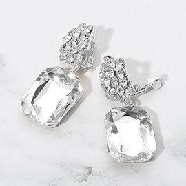 Rectangle Cluster Dangle Flower Top Evening Clip On Earrings