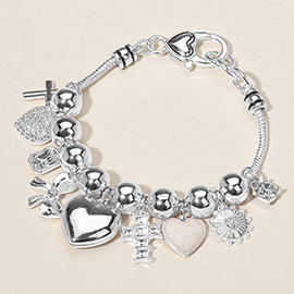 Heart Cross Bow Mixed Charm Beaded Bracelet