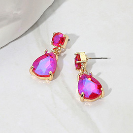 Teardrop Glass Stone Cluster Dangle Earrings