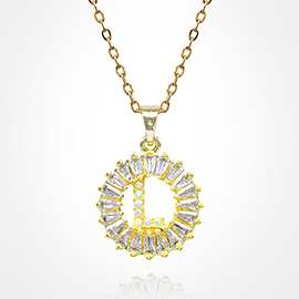 -L- Stainless Steel CZ Stone Embellished Round Initial Monogram Pendant Necklace