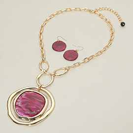 Bold Glitterr Resin Abstract Plate Pendant Statement Necklace