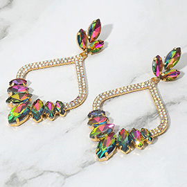 Marquise Stone Cluster Embellished Rhinestone Paved Open Chandelier Dangle Evening Earrings