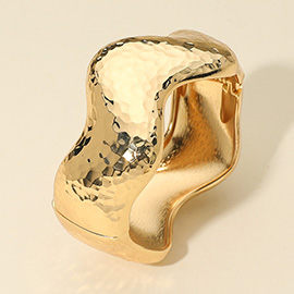 Wide Hammered Metal Wavy Hinged Bangle Bracelet
