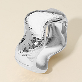 Wide Hammered Metal Wavy Hinged Bangle Bracelet