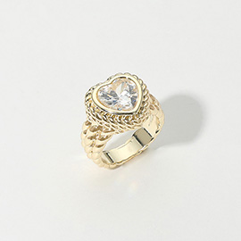 Heart CZ Stone Accent Braided Band Ring