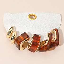 3Pairs - Chunky Resin Metal Hoop Earring Set