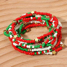 12PCS - Holiday Star Beaded Stretch Multi Layered Bracelets