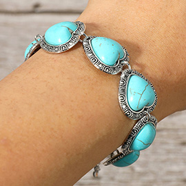 Vintage Western Turquoise Heart Stone Charm Link Bracelet