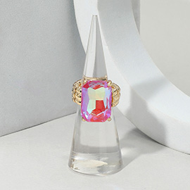 Faceted Emerald Cut Stone Cluster Stretch Ring