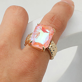Faceted Emerald Cut Stone Cluster Stretch Ring