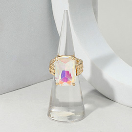 Faceted Emerald Cut Stone Cluster Stretch Ring