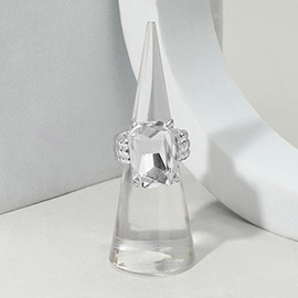 Faceted Emerald Cut Stone Cluster Stretch Ring