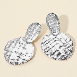 Textured Metal Disc Drop Earrings