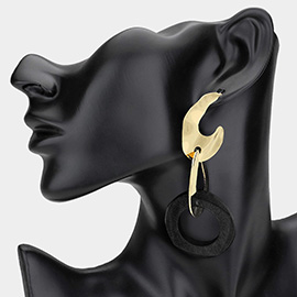 Oversized Geometric Wooden Hoop Metal Link Drop Earrings