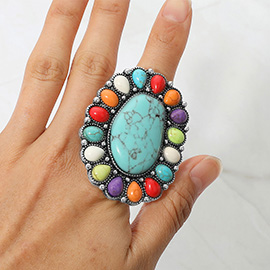 Oversized Western Boho Oval Stone Accent Stretch Ring