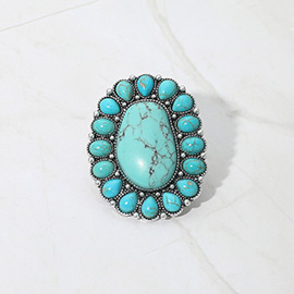 Oversized Western Boho Oval Stone Accent Stretch Ring