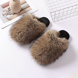Fluffy Faux Fox Fur Indoor Floor Slippers