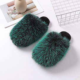 Fluffy Faux Fox Fur Indoor Floor Slippers