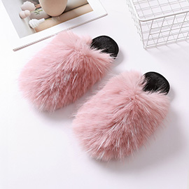 Fluffy Faux Raccoon Fur Indoor Floor Slippers