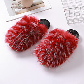 Fluffy Faux Raccoon Fur Indoor Floor Slippers