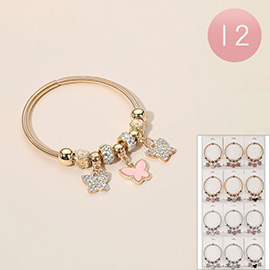12PCS - Elegant Sparkling Accents Butterfly Charm Stretch Bracelets