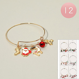 12PCS - Christmas Santa Reindeer Holiday Charm Bangle Bracelets