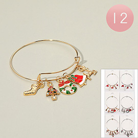 12PCS - Christmas Tree Wreath Holiday Charm Bangle Bracelets