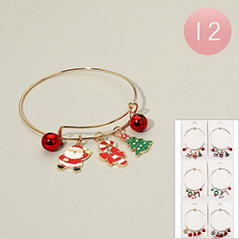 12PCS - Christmas Tree Santa Candy Cane Holiday Charm Bangle Bracelets