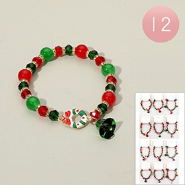 12PCS - Christmas Bell Charm Beaded Stretch Bracelets