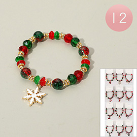 12PCS - Christmas Charm Beaded Stretch Bracelets