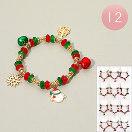 12PCS - Christmas Charm Bell Beaded Stretch Bracelets