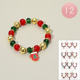 12PCS - Christmas Charm Beaded Stretch Bracelets