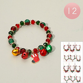12PCS - Christmas Charm Bell Beaded Stretch Bracelets
