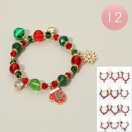 12PCS - Christmas Charm Bell Beaded Stretch Bracelets