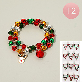 12 SET OF 2 - Christmas Charm Beaded Multi Layered Bracelets