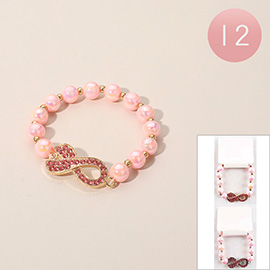12PCS - Awareness Pink Ribbon Beaded Stretch Bracelets