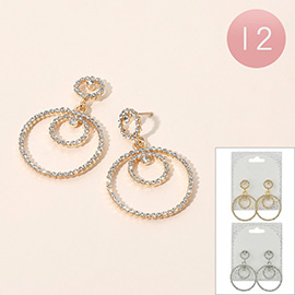 12Pairs - Rhinestone Paved Spiral Hoop Dangle Earrings