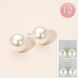 12Pairs - Classic Round Pearl Earrings