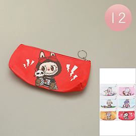 12PCS - Cute Monster Bunny Character Printed Keychain Pencil Cases / Mini Pouch Bags