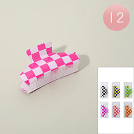 12PCS - Checkered Pattern Printed Square Hair Claw Clips