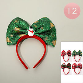 12PCS - Christmas Theme Charm Accent Sparkled Bow Headbands