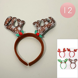 12PCS - Christmas Sparkled Reindeer Antler Headbands
